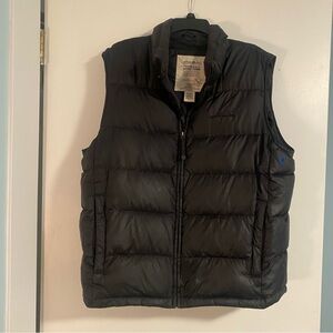 Eddie Bauer Goose Down Puffer Vest Mens Large Black Full Zip Mock Neck Outdoor